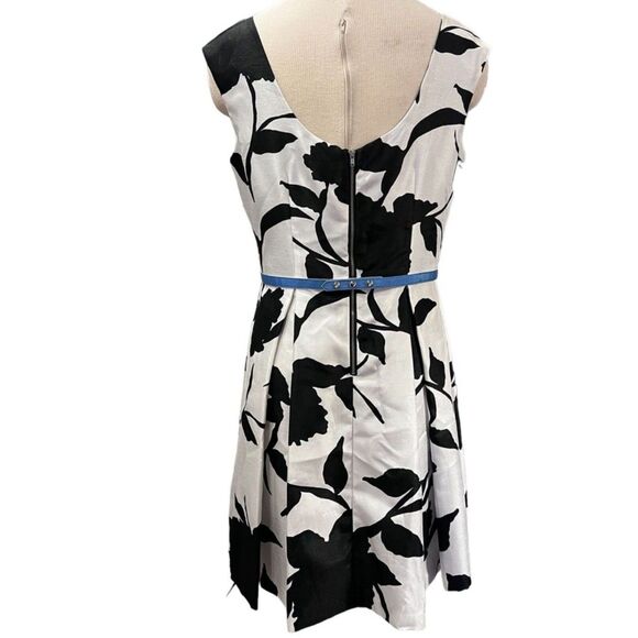 Julian Taylor New York Retro Style Fit & Flare Dress Bow Belt SZ 10 Black White - Picture 3 of 14